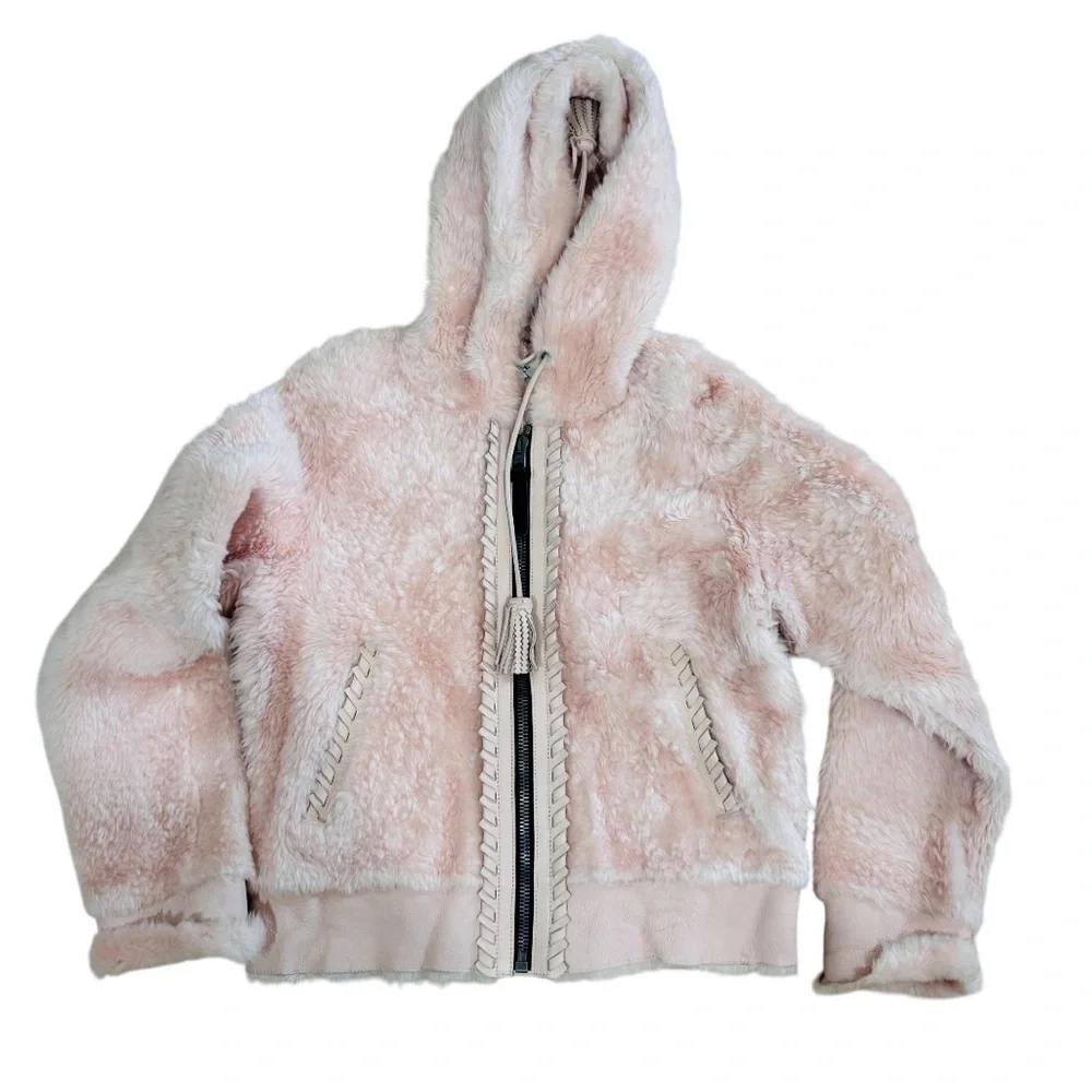 Coach pink shearling hoodie coat NWOT